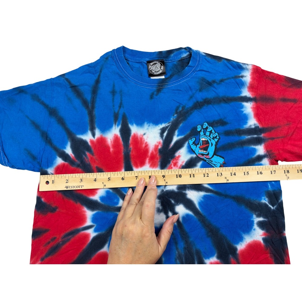 Santa Cruz Screaming Hand Tie Dye T-Shirt Red Blue Black Skate Tee Mens Small - Picture 7 of 8